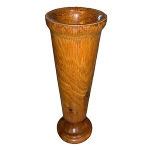 Vintage Hand Carved Wooden Vase 13.5 Inches Tall Tiki Bar Decor Heavy Solid